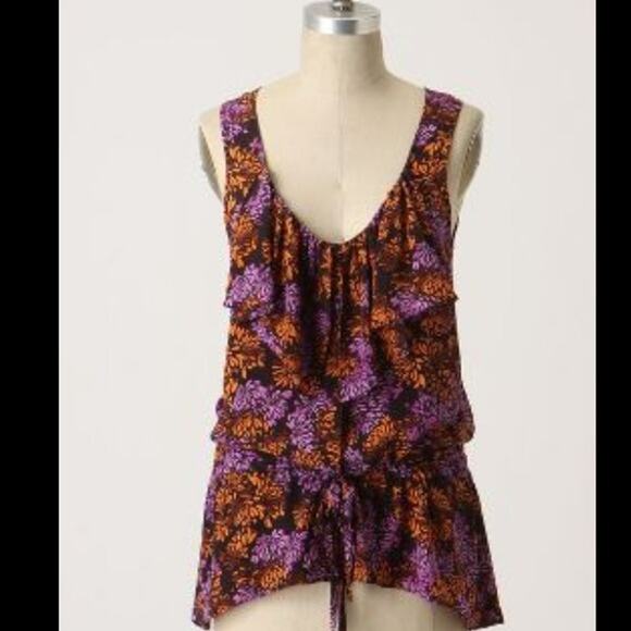 Anthropologie ruffled silk floral top - Picture 1 of 4
